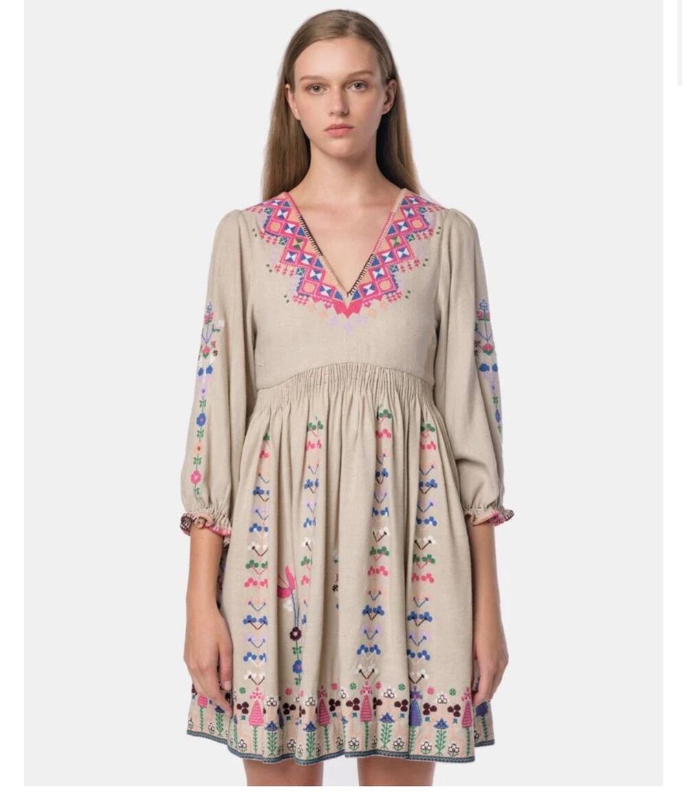 ULLA JOHNSON Vija Mini Peasant Style Dress in Dove  Size 6